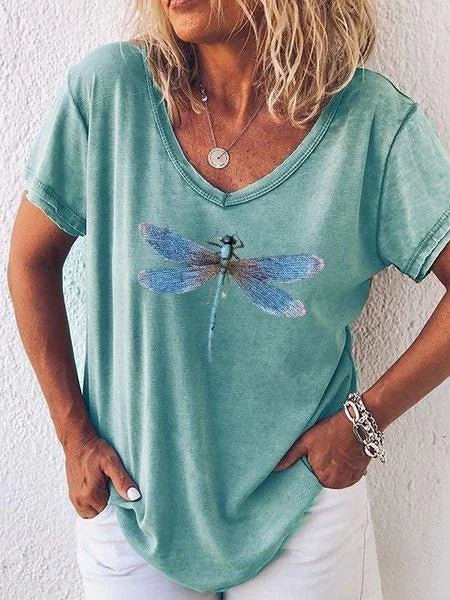 Luna | Camiseta Casual de Manga Corta con Estampado de Libélula para Damas