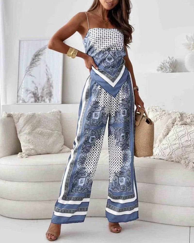 Conjunto de Chaleco y Pantalones con Estampado en Lila