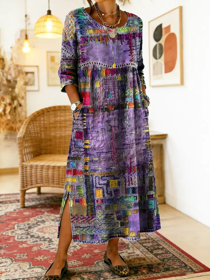Manuela | Vestido Estampado con Patchwork Étnico