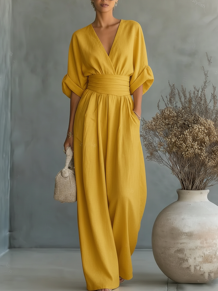 Conjunto elegante con escote en V y talle alto