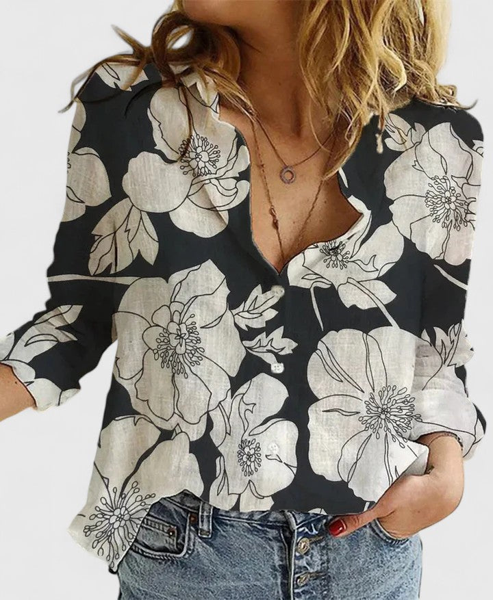 "Harper | Camisa de Lino para Mujer con Cuello de Solapa" (The title is already in Spanish and does not require rewriting.)
