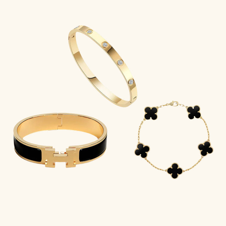 Conjunto de Pulseras Negras de 3 Piezas