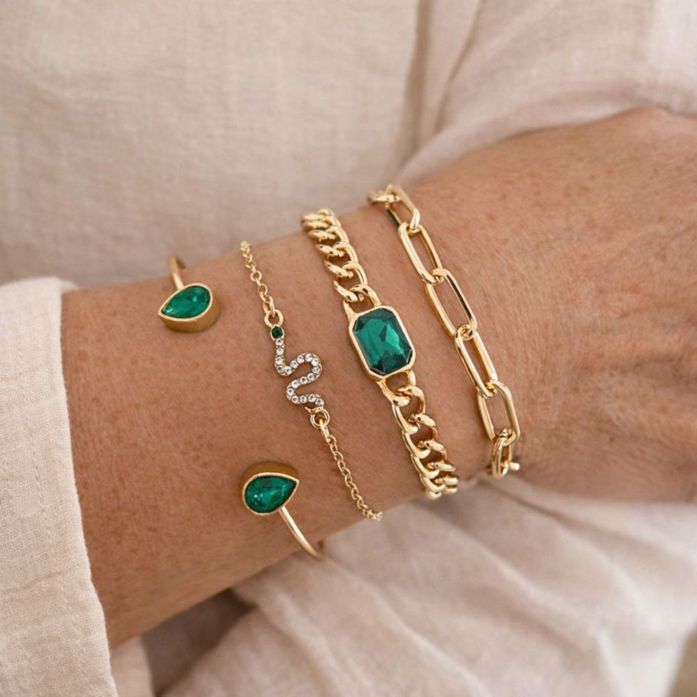 Conjunto de Pulseras con Cristales Verdes