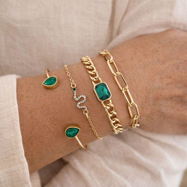 Conjunto de Pulseras con Cristales Verdes