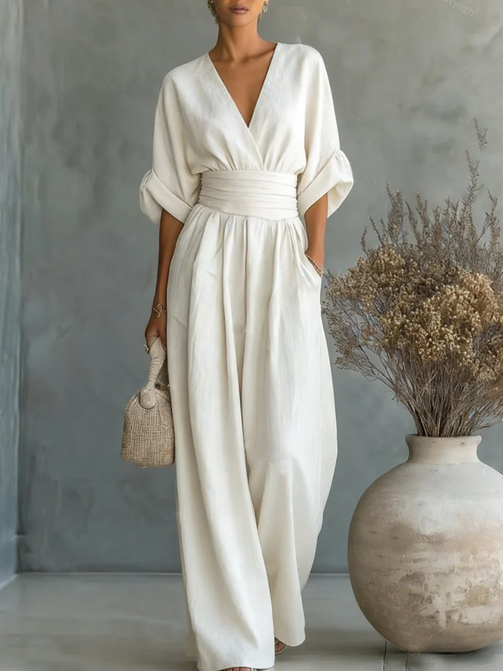 Conjunto elegante con escote en V y talle alto