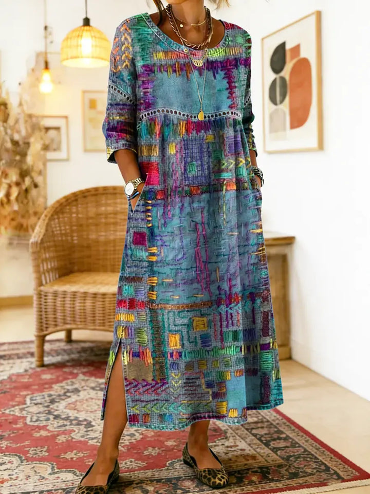 Manuela | Vestido Estampado con Patchwork Étnico