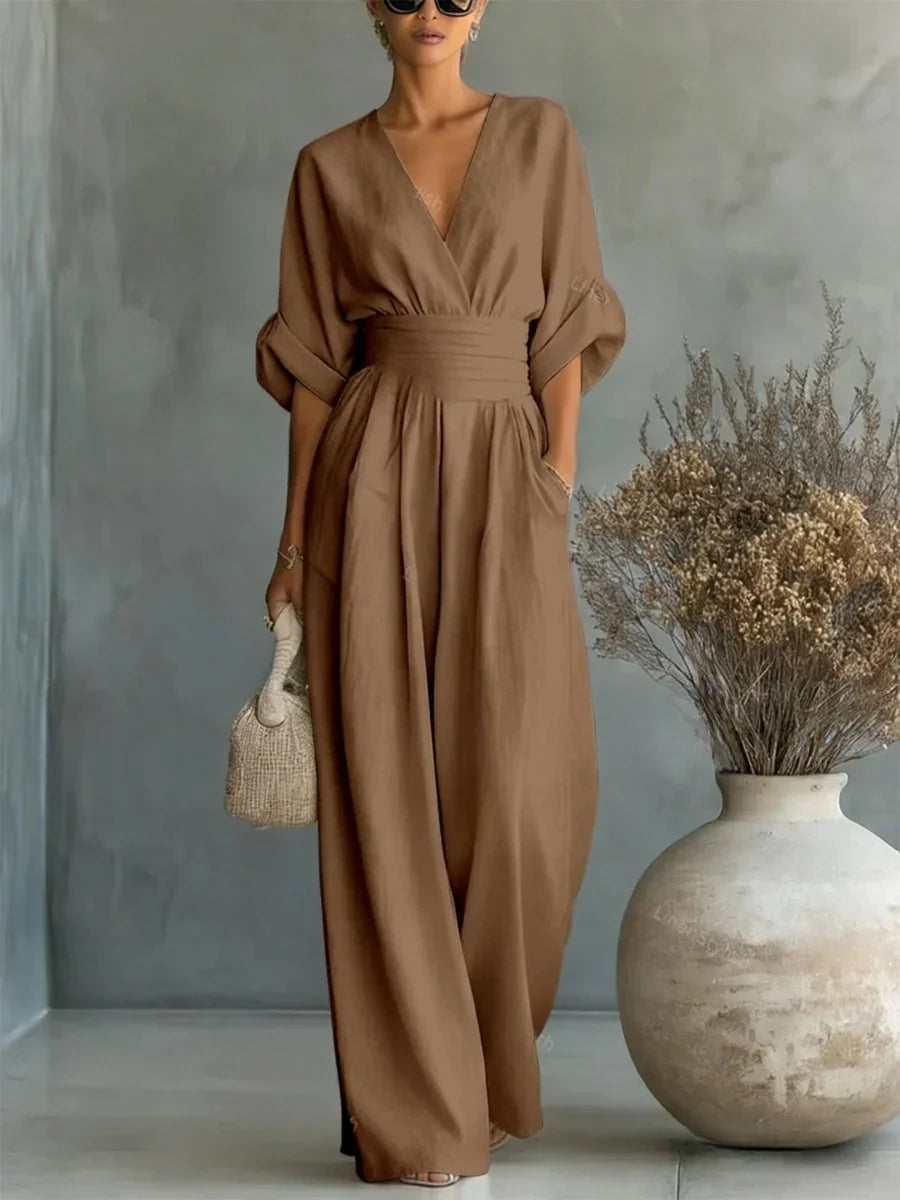 Conjunto elegante con escote en V y talle alto