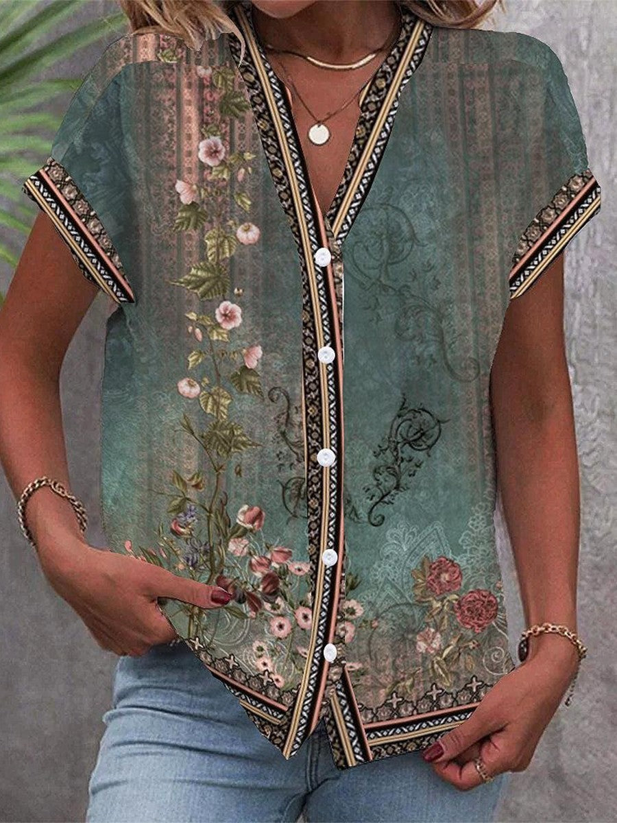 Vera | Blusa de Botones con Estampado Floral Vintage para Damas