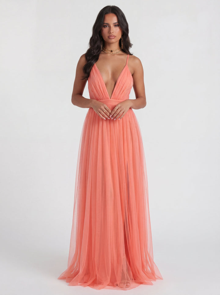 Marina | Vestido Largo Color Coral