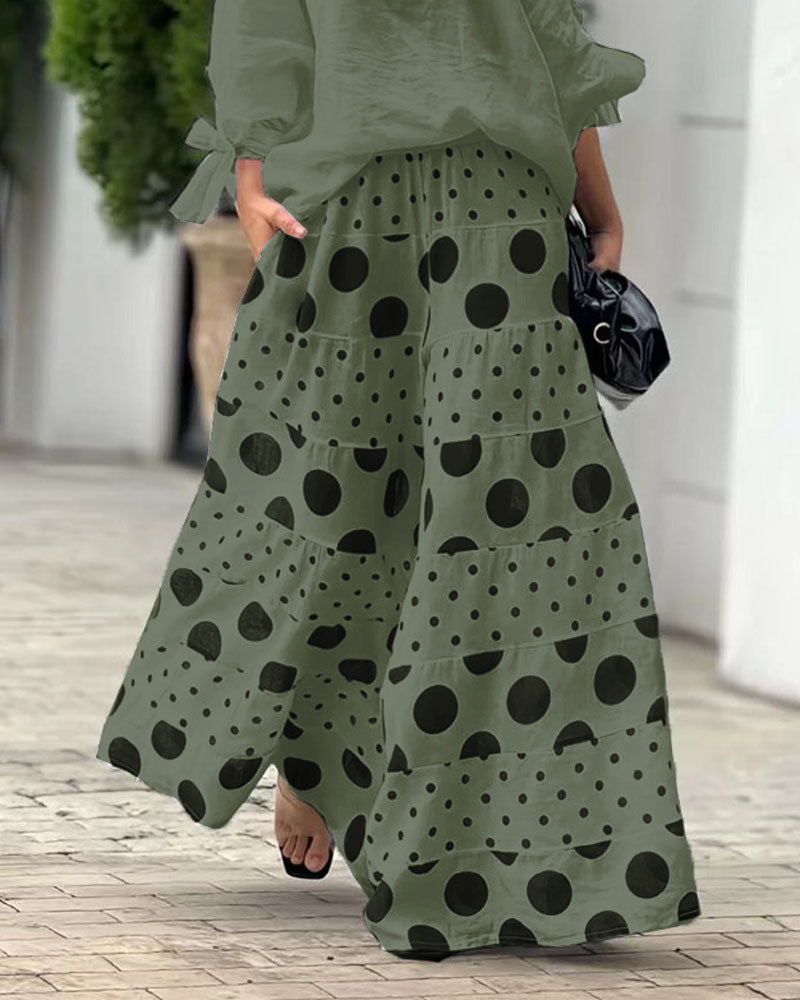 Conjunto de Top Casual con Hombros Descubiertos y Pantalones Estampados Samantha