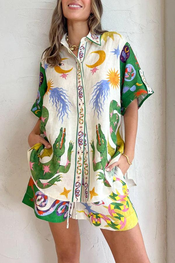 Conjunto de Blusa Celestial y Pantalones Cortos con Bolsillos