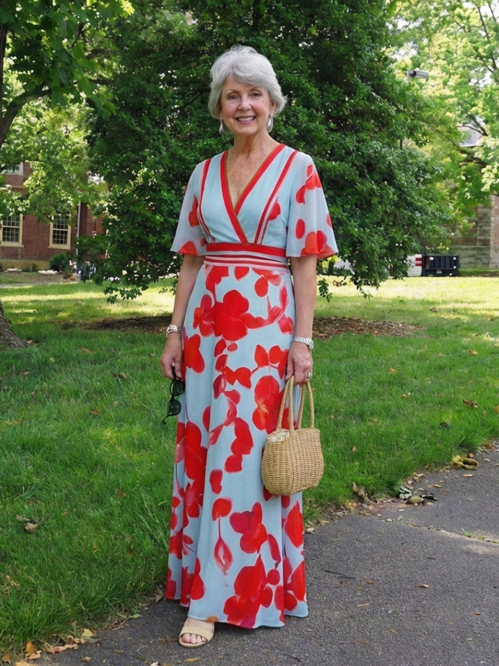 Ellis & Johnson™ | Vestido Maxi Floral de Manga Corta con Escote en V