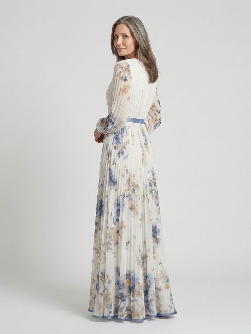 Ellis & Johnson™ | Vestido Maxi Floral de Manga Larga con Escote en V