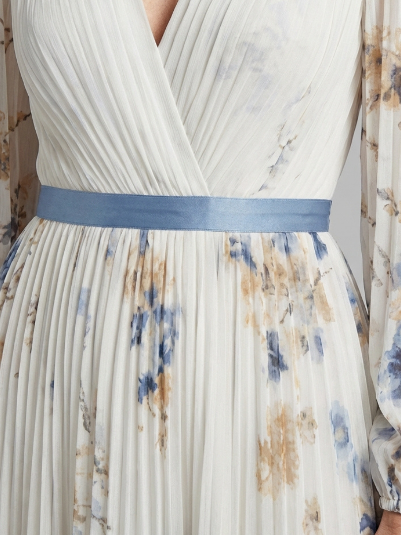 Ellis & Johnson™ | Vestido Maxi Floral de Manga Larga con Escote en V