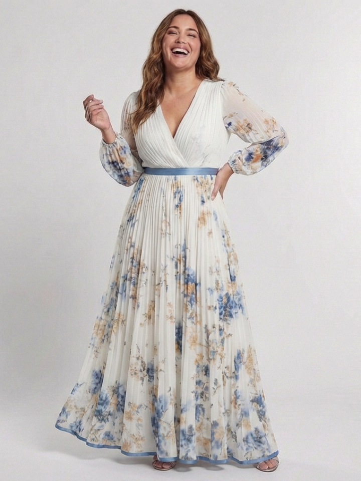 Ellis & Johnson™ | Vestido Maxi Floral de Manga Larga con Escote en V