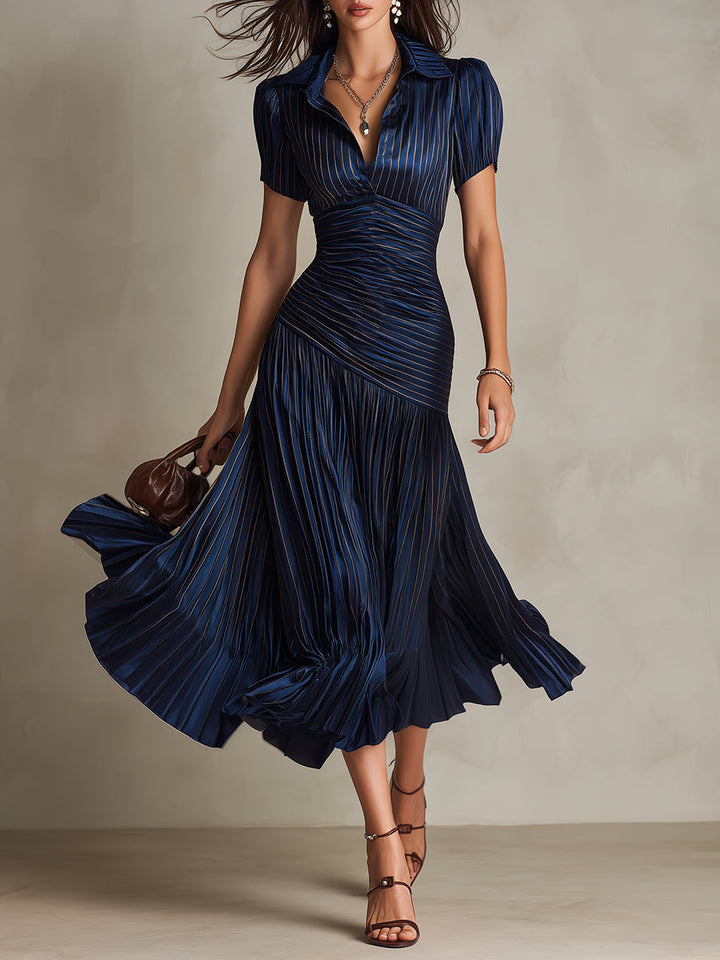 Adriana - Vestido midi satinado con rayas vintage