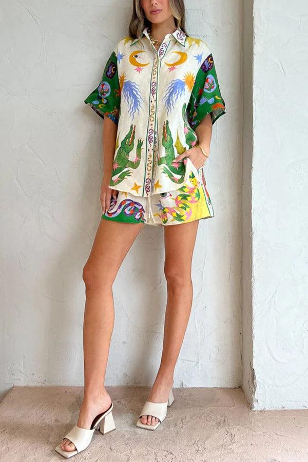Conjunto de Blusa Celestial y Pantalones Cortos con Bolsillos