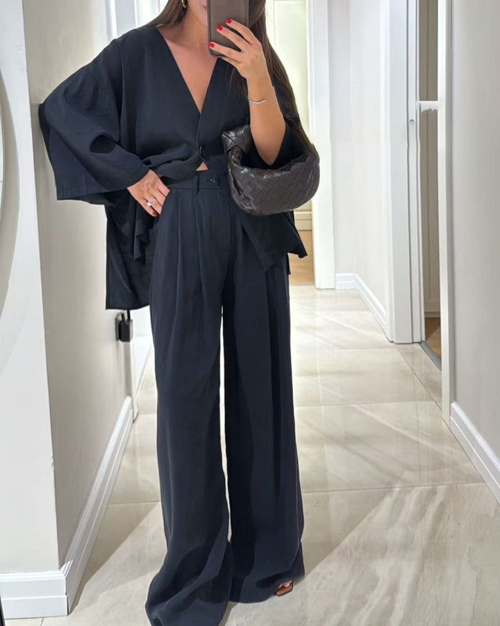 Conjunto de Top y Pantalones con Cuello en V Sienna
