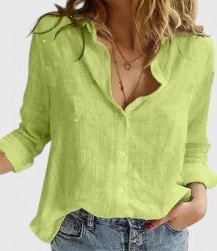 "Harper | Camisa de Lino para Mujer con Cuello de Solapa" (The title is already in Spanish and does not require rewriting.)