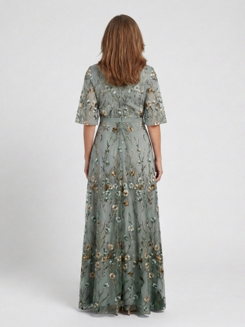 Ellis & Johnson™ | Vestido Maxi de Manga Corta con Escote en V Floral