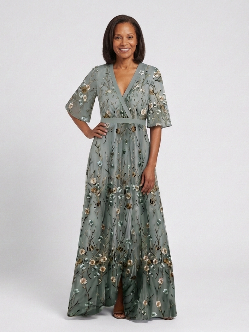 Melodi – Vestido largo de flores con escote en V