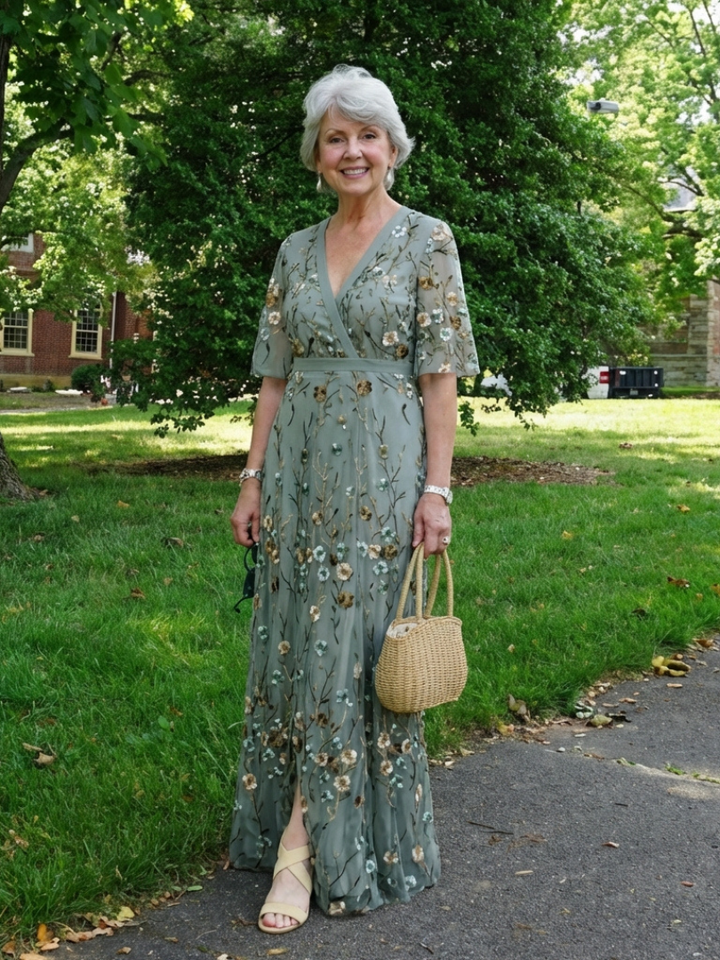Ellis & Johnson™ | Vestido Maxi de Manga Corta con Escote en V Floral