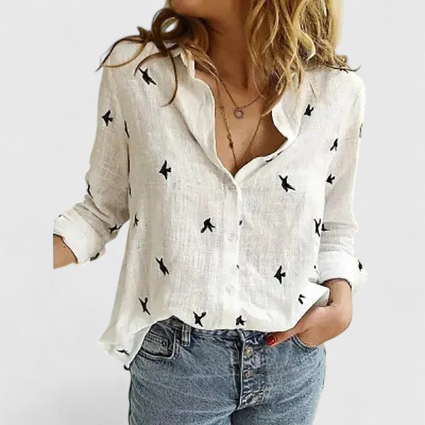 "Harper | Camisa de Lino para Mujer con Cuello de Solapa" (The title is already in Spanish and does not require rewriting.)