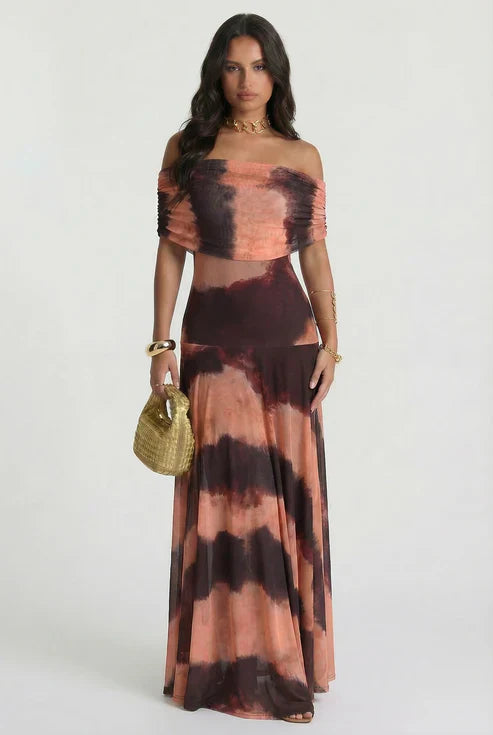Vestido Impreso Toledo en Naranja y Marrón