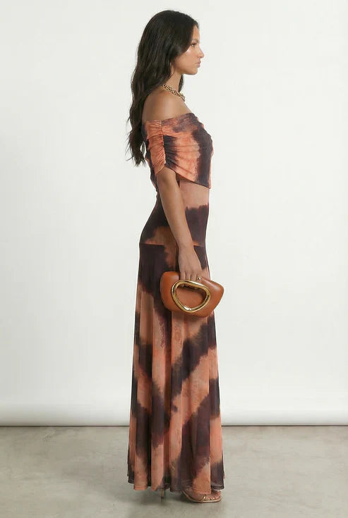 Vestido Impreso Toledo en Naranja y Marrón