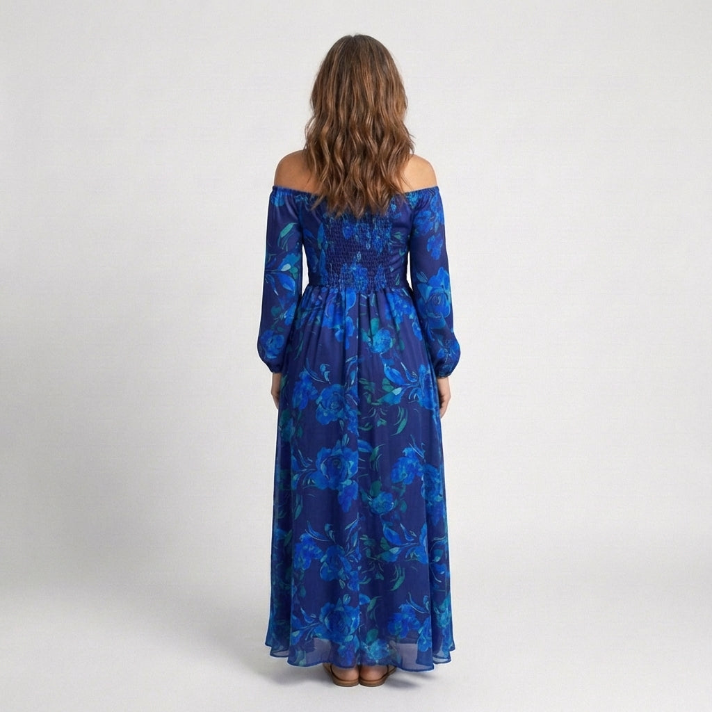 Ellis & Johnson™ | Vestido Maxi Floral con Hombros Al Descubierto