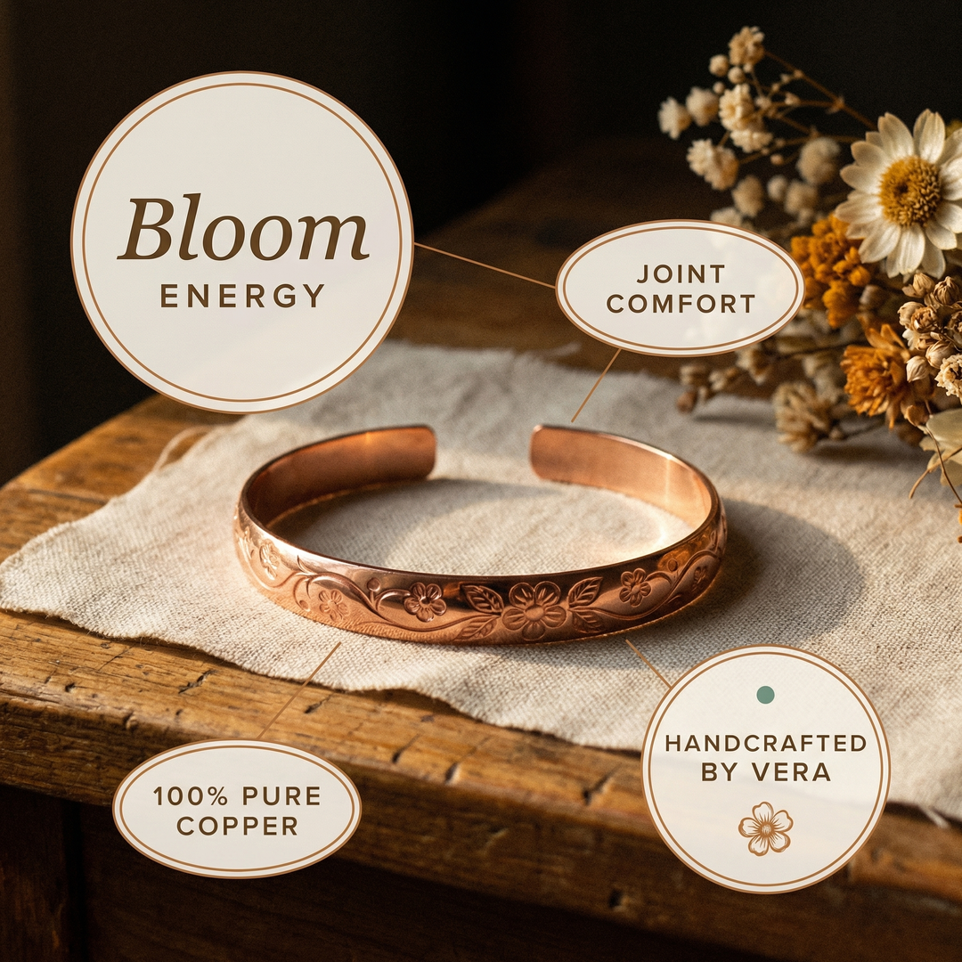 "Pulsera de Cobre Vera's Bloom" se puede traducir como "Pulsera de Cobre de Vera's Bloom".
