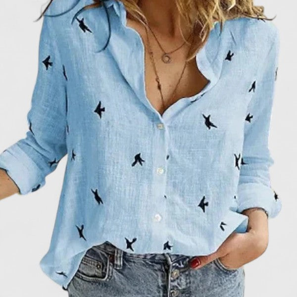 "Harper | Camisa de Lino para Mujer con Cuello de Solapa" (The title is already in Spanish and does not require rewriting.)