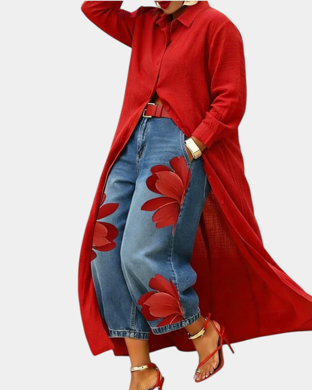 Celia | Conjunto de vestido y jeans de pierna ancha