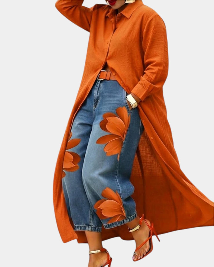 Celia | Conjunto de vestido y jeans de pierna ancha