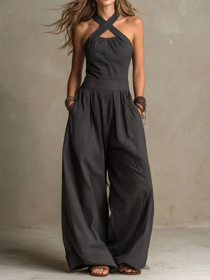 Bianca - Mono de lino y algodón con elegante escote en V
