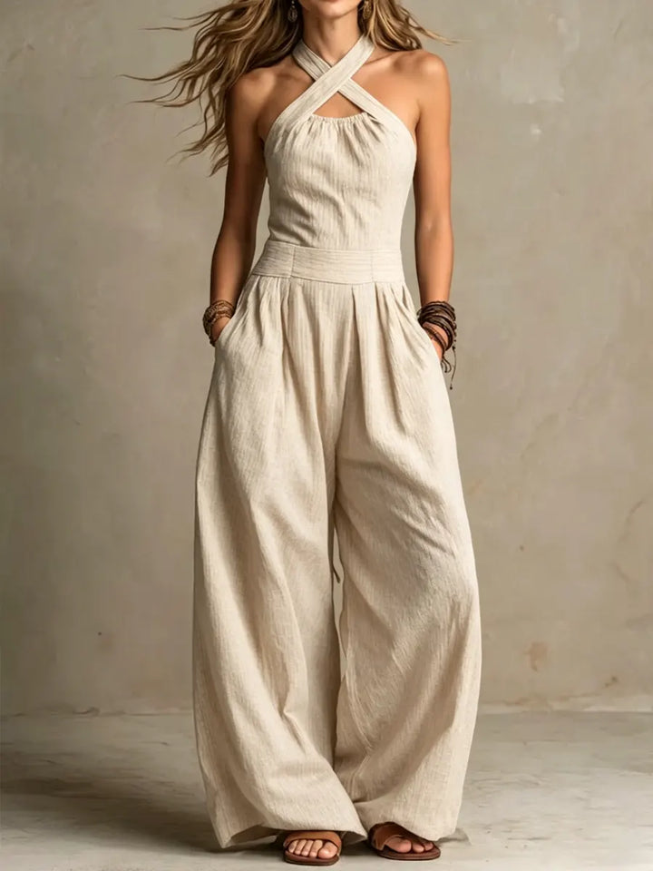 Bianca - Mono de lino y algodón con elegante escote en V