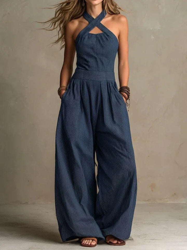Bianca - Mono de lino y algodón con elegante escote en V