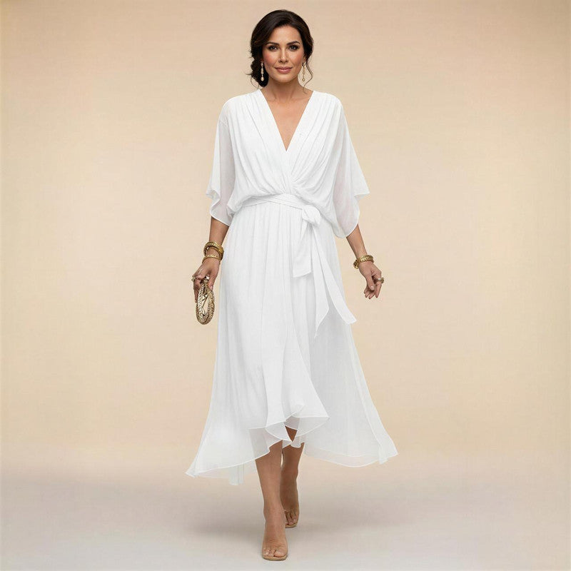 MARTA™ | VESTIDO DE CHIFFON CON ESCOTE EN V