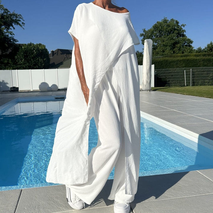 Gabbie™ Elegante Conjunto de Dos Piezas con Hombro Descubierto | Top Relajado y Pantalón Amplio