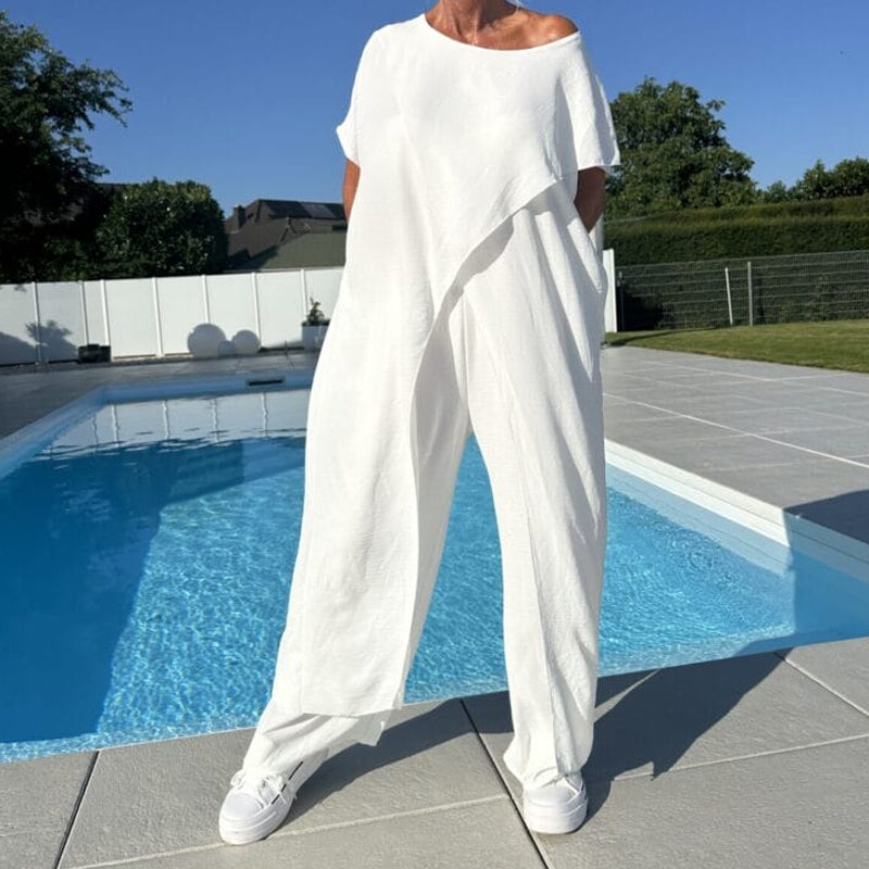Gabbie™ Elegante Conjunto de Dos Piezas con Hombro Descubierto | Top Relajado y Pantalón Amplio