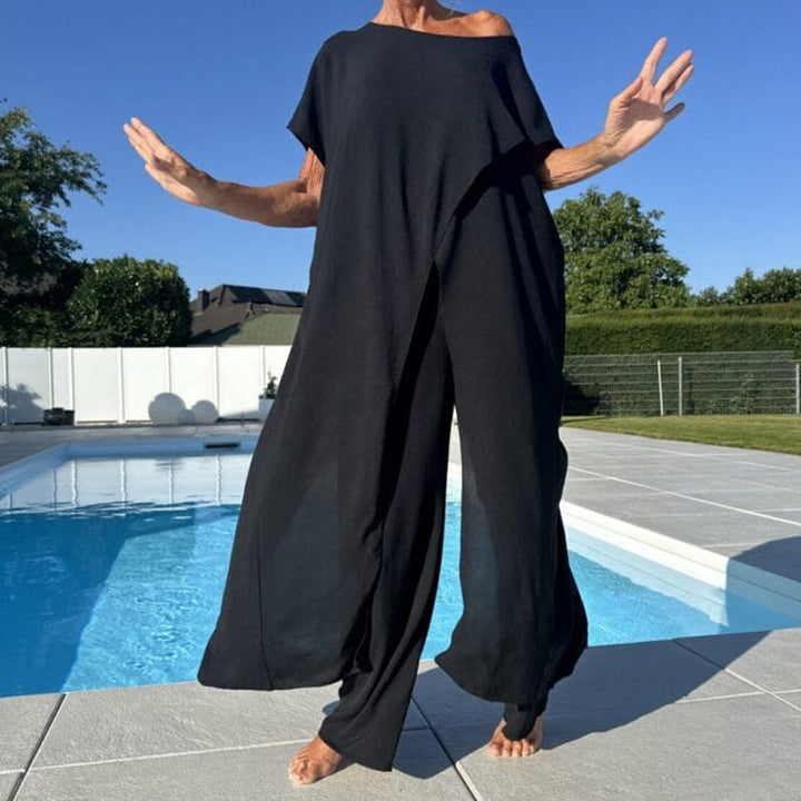 Gabbie™ Elegante Conjunto de Dos Piezas con Hombro Descubierto | Top Relajado y Pantalón Amplio