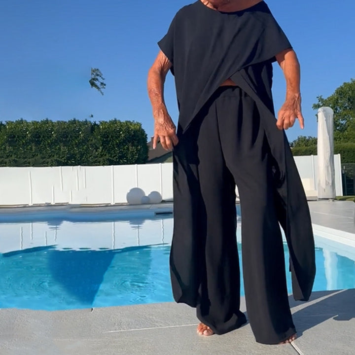 Gabbie™ Elegante Conjunto de Dos Piezas con Hombro Descubierto | Top Relajado y Pantalón Amplio