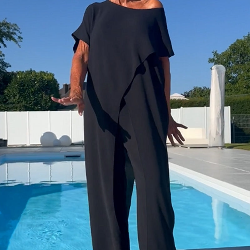 Gabbie™ Elegante Conjunto de Dos Piezas con Hombro Descubierto | Top Relajado y Pantalón Amplio