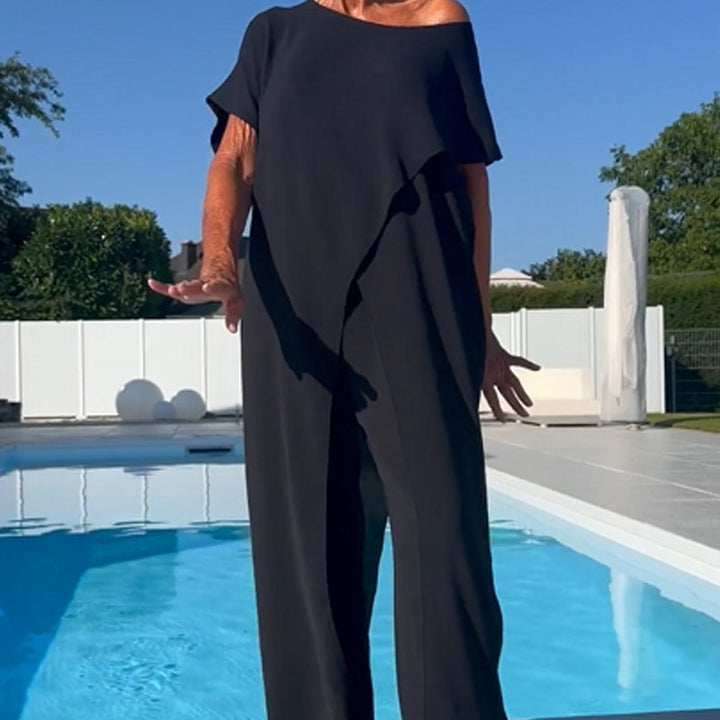 Gabbie™ Elegante Conjunto de Dos Piezas con Hombro Descubierto | Top Relajado y Pantalón Amplio