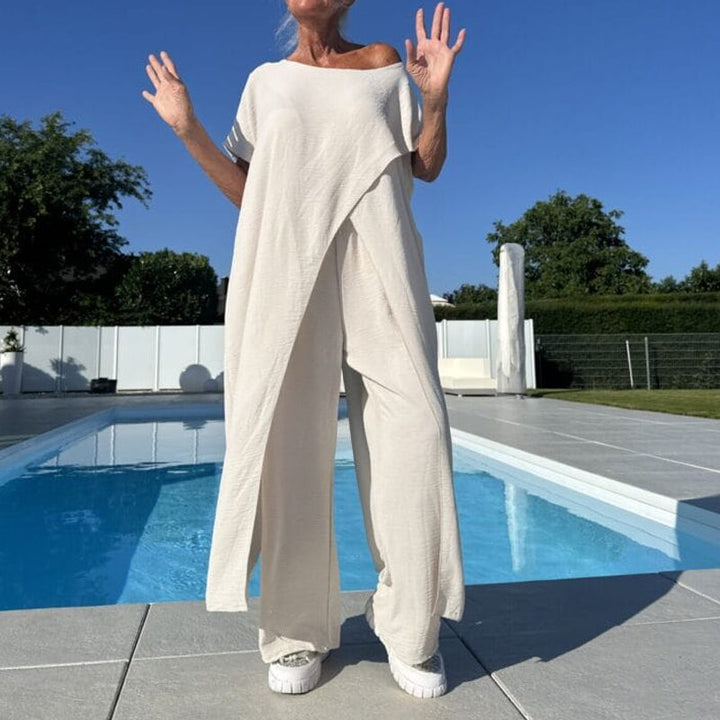 Gabbie™ Elegante Conjunto de Dos Piezas con Hombro Descubierto | Top Relajado y Pantalón Amplio