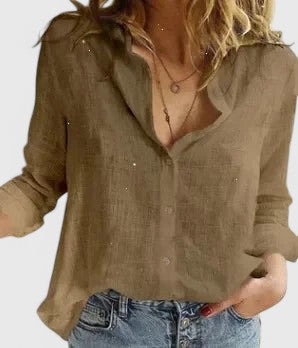 "Harper | Camisa de Lino para Mujer con Cuello de Solapa" (The title is already in Spanish and does not require rewriting.)