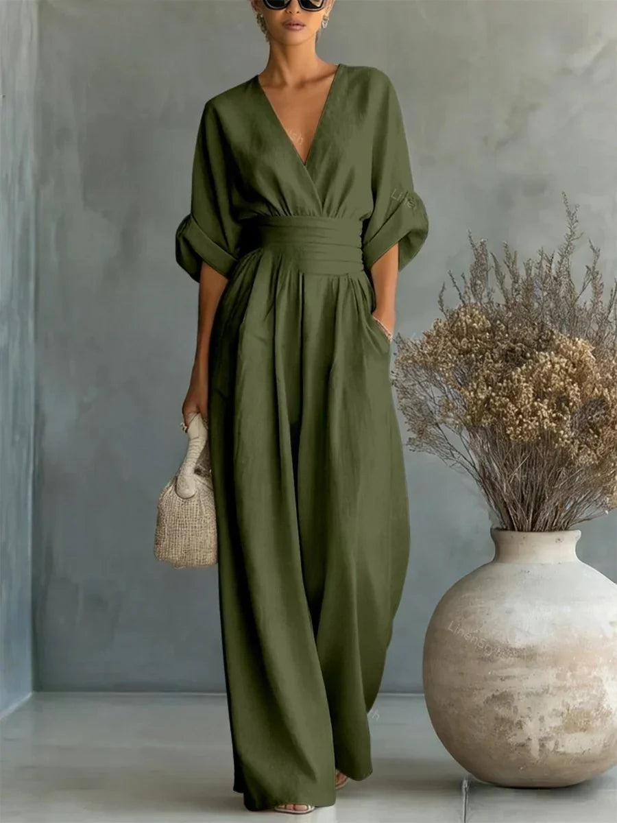 Conjunto elegante con escote en V y talle alto