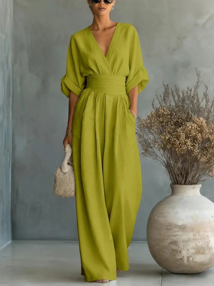 Conjunto elegante con escote en V y talle alto