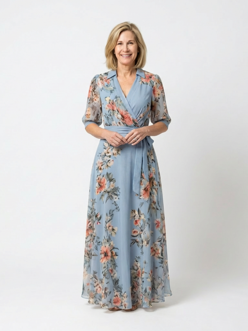 Elowen | Vestido Maxi con Escote en V y Diseño Floral