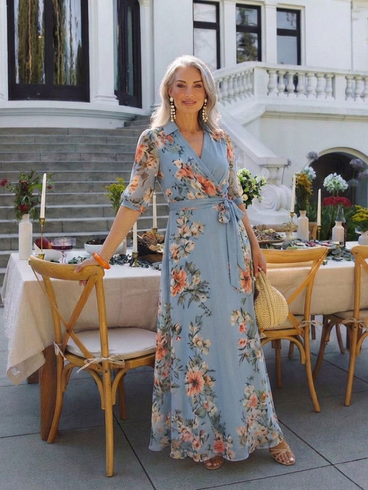 Elowen | Vestido Maxi con Escote en V y Diseño Floral